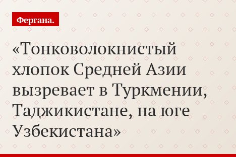 Тонковолокнистый хлопок Средней Азии вызревает в Туркмении, Таджикистане, на юге Узбекистана