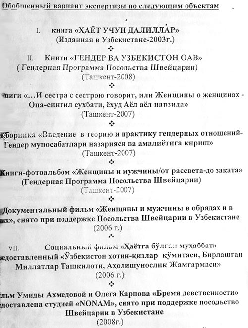 Экспертиза по делу Умиды Ахмедовой